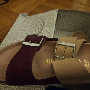 Birkenstock Women's Sandals - Maroon and Beige